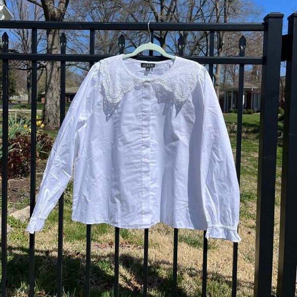 J Crew Lace Collar Poplin Cotton Top NWT - Picture 4 of 14